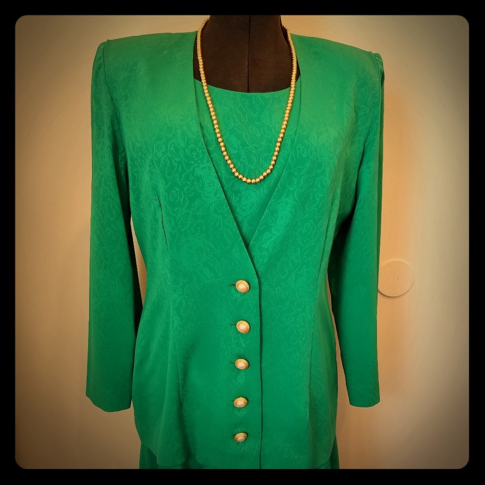 Vintage Andrea Gayle Petites Green 2 Piece Dress